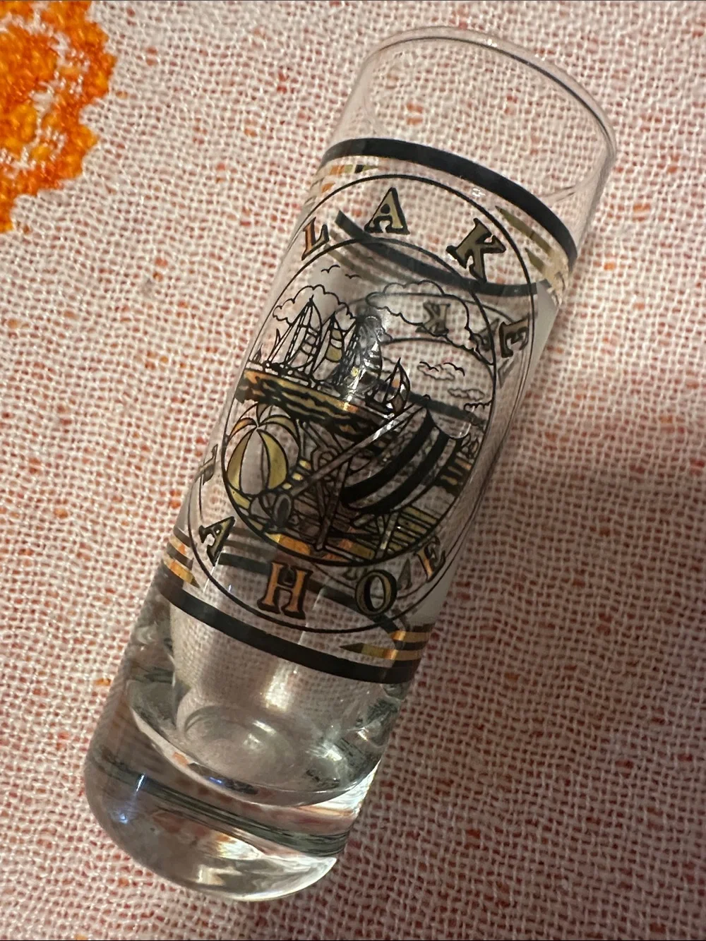 Vintage Casino Shot Glass with metallic lettering & design